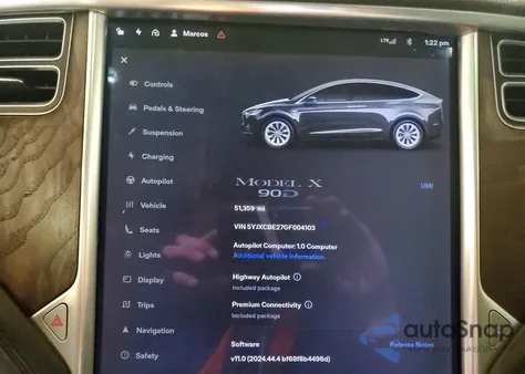 2016 Tesla Model X z USA, uszkodzony, nr VIN 5YJXCBE27GF004103